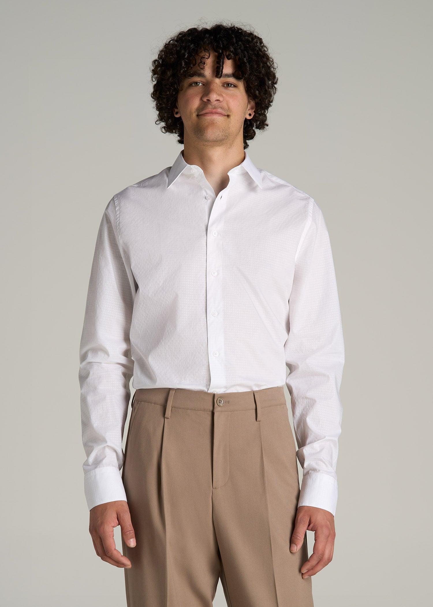Premium Dress Shirt for Tall Men in White Dobby Male Product Image