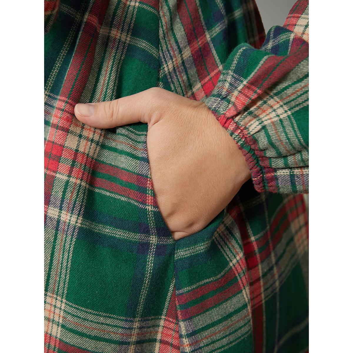 Plus Size Plaid Button Detail Pocket Belted Arc Hem Dress Multicolor Women Leisure Pocket Shirt collar Long Sleeve Curvy Midi Dress BloomChic 26/4X Product Image