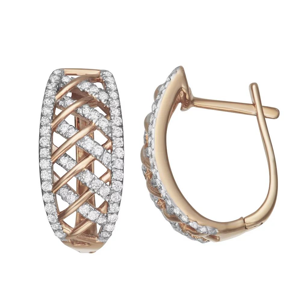 HDI Rose Gold Over Silver 1/2 Carat T.W. Diamond Hoop Earrings, Women's, Pink Tone Product Image