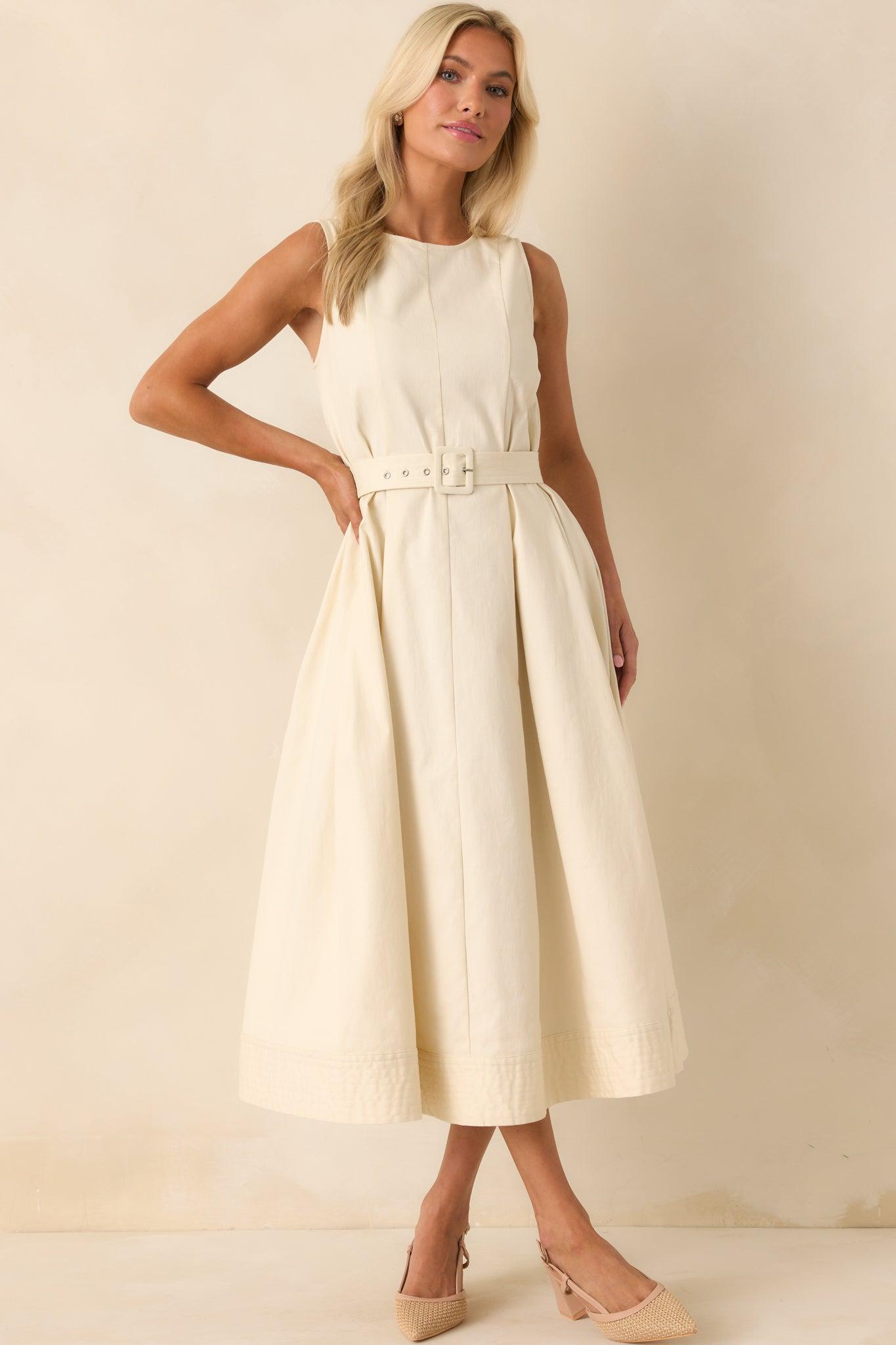 Young At Heart Ecru Belted Sleeveless Maxi Dress Product Image