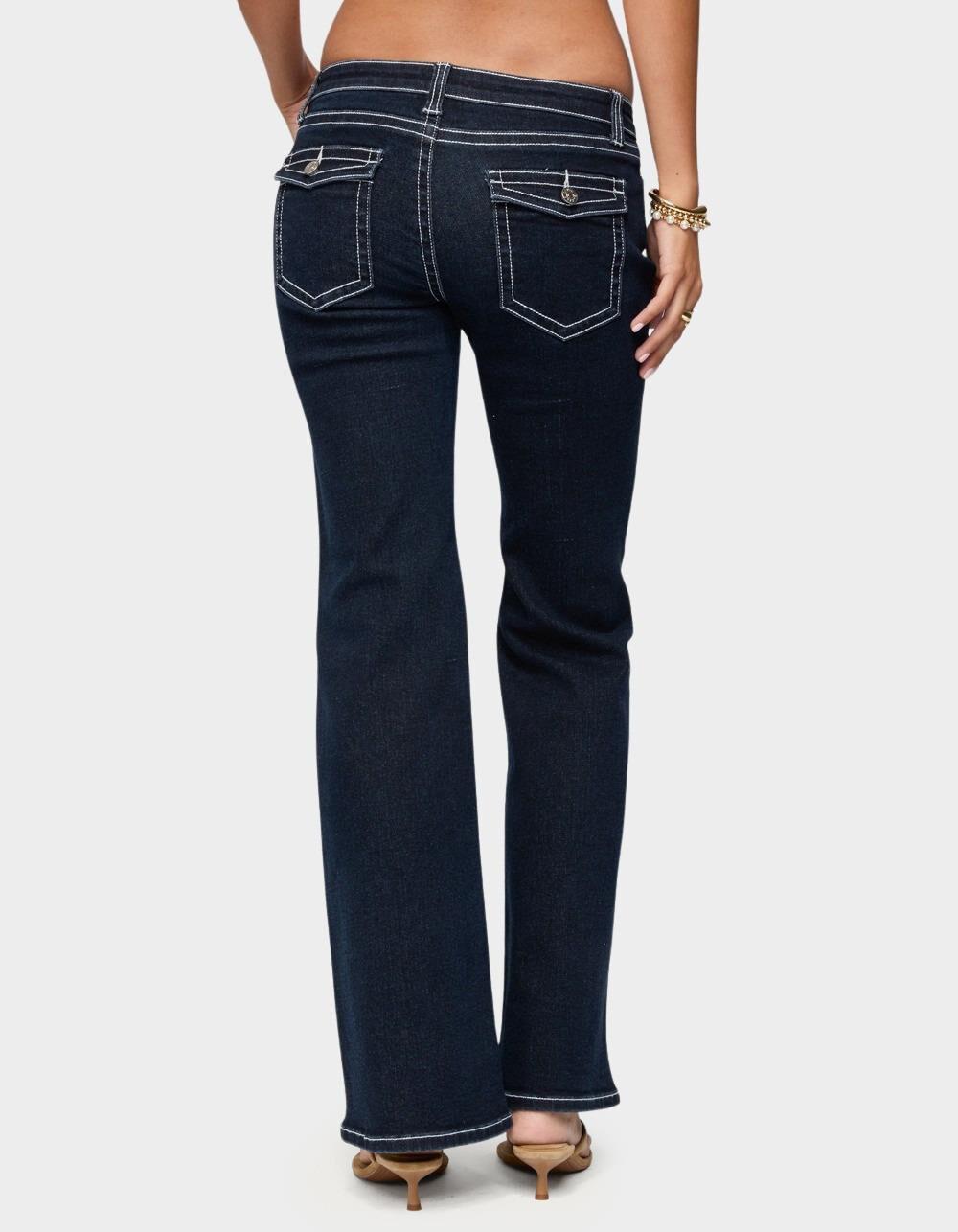 EDIKTED Louis Contrast Low Rise Jeans - DARK BLUE Product Image
