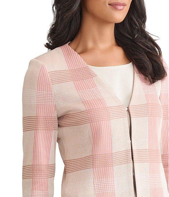 MISOOK Tailored Multi-Color Plaid Knit V-Neck Bracelet Sleeve Jacket Product Image