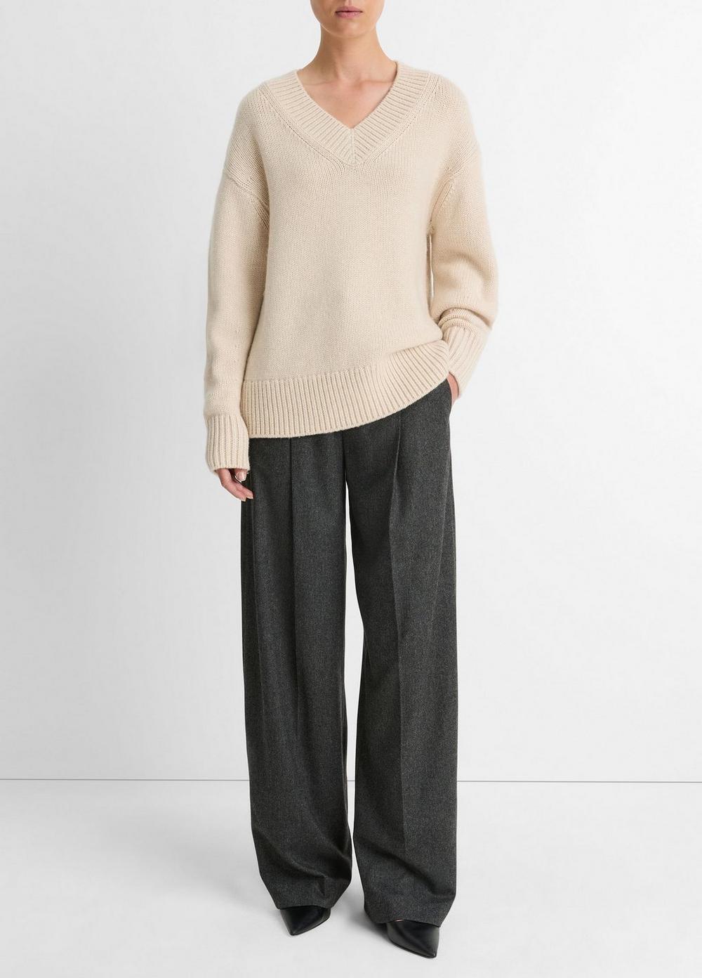 Wool and Cashmere Drop-Shoulder V-Neck Sweater Product Image
