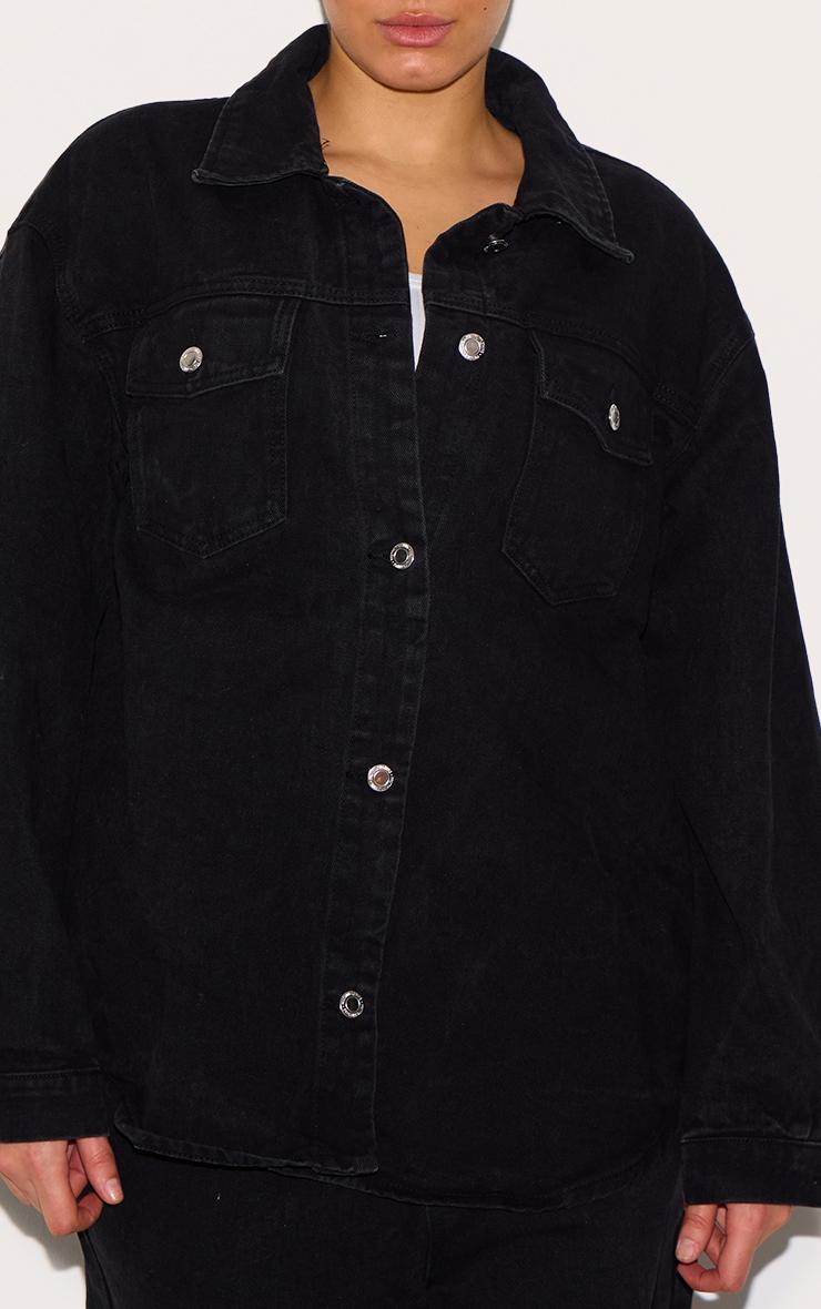 Plus Washed Black Long Sleeve Denim Shirt Product Image