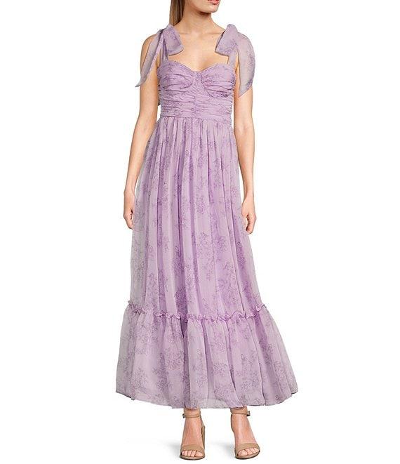 B. Darlin Wide Tie Strap Floral Printed Midi Dress Product Image