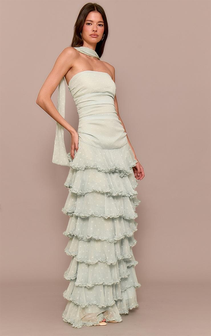 Sage Green Chiffon Tiered Frill Maxi Dress Product Image