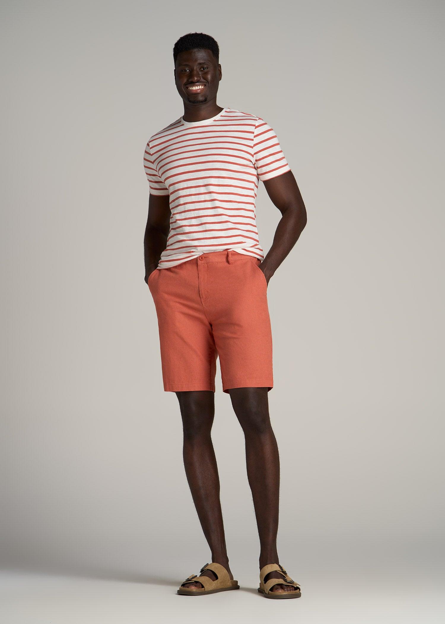 Linen Shorts For Tall Men in Burnt Orange Male Product Image
