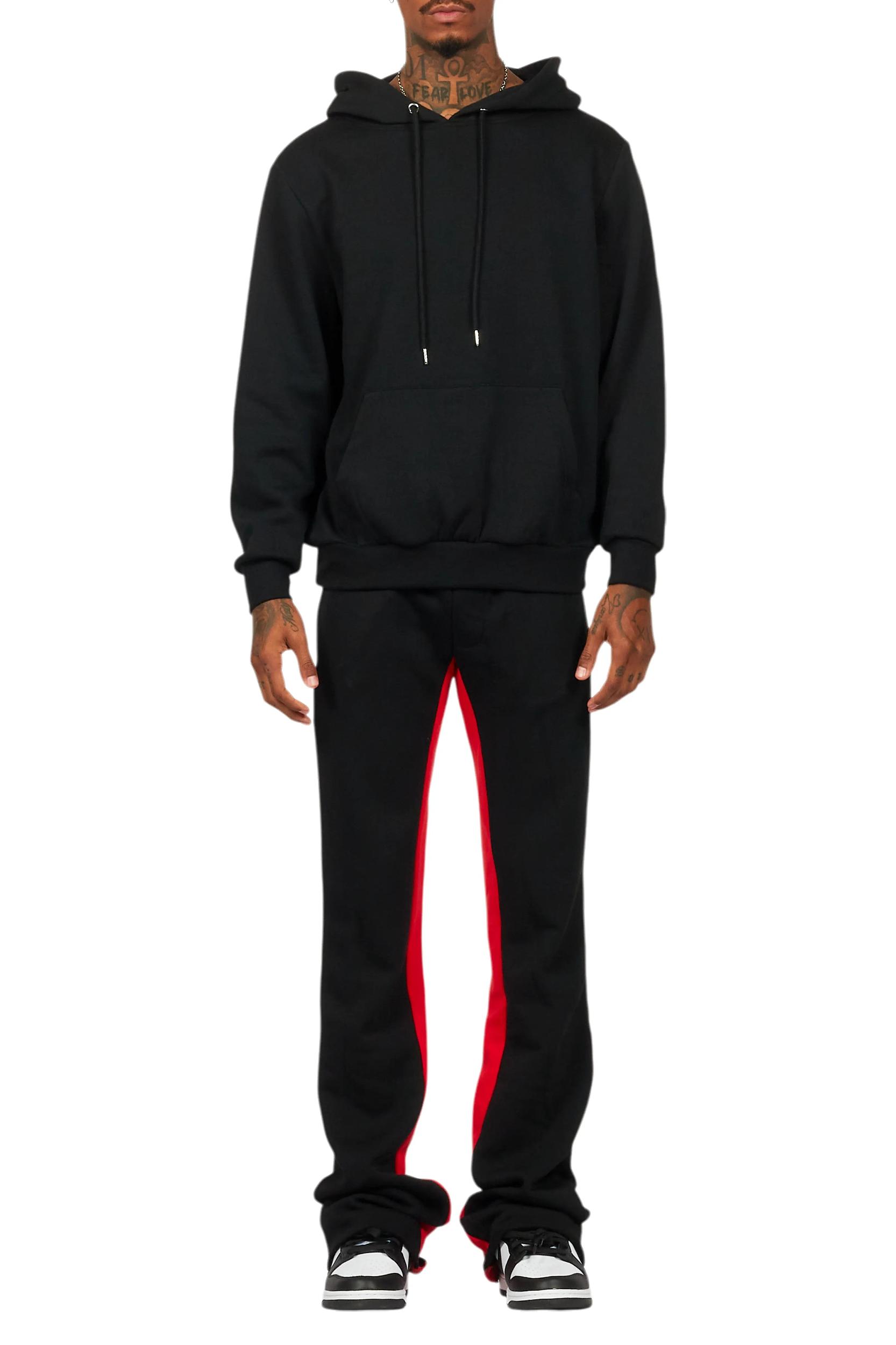 Basic Black/Red Hoodie/Baggy Track Pant Set Male Product Image