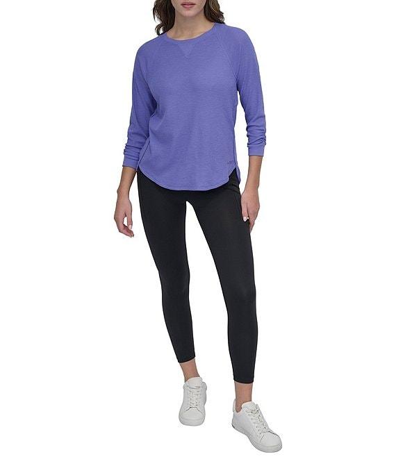 DKNY Sport by Donna Karan Mini Slub Waffle Knit Crew Neck 3/4 Ruched Sleeve Tee Product Image