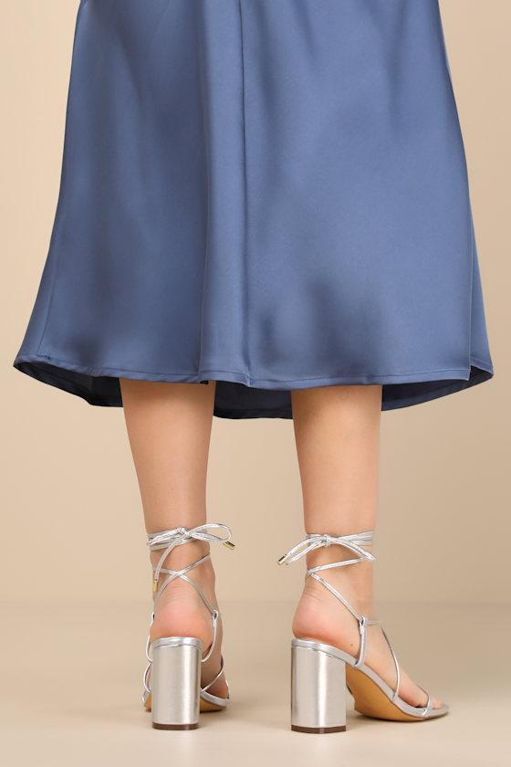 Aribaa Silver Lace-Up High Heel Sandals Product Image