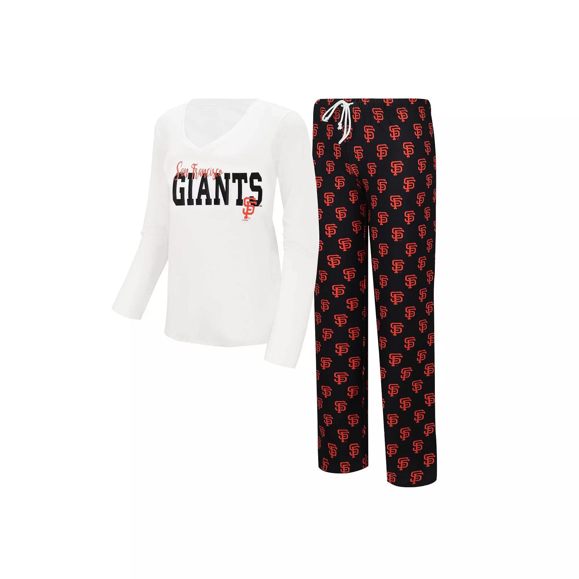 Women's Concepts Sport White/Black San Francisco Giants Long Sleeve V-Neck T-Shirt & Gauge Pants Sleep Set, Size: Large Product Image