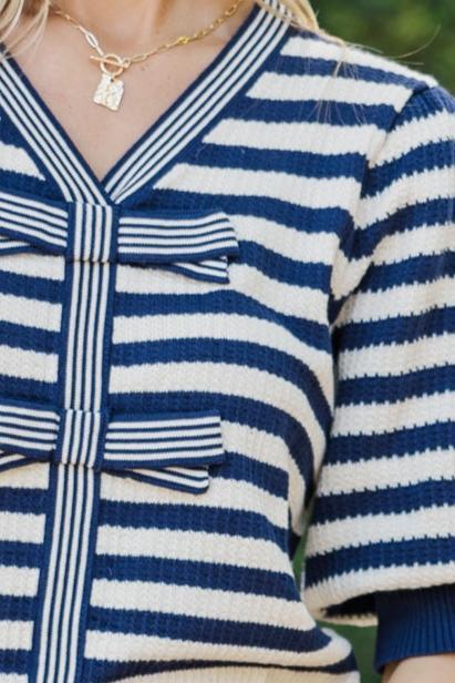 Coast On By Navy Blue Striped Cardigan Female Product Image