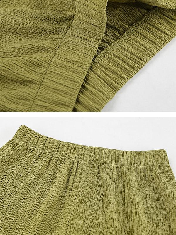 Solid Color Pleated Sleeveless Asymmetric High Neck Vest + Wide Leg Pants Two Pieces Set Product Image