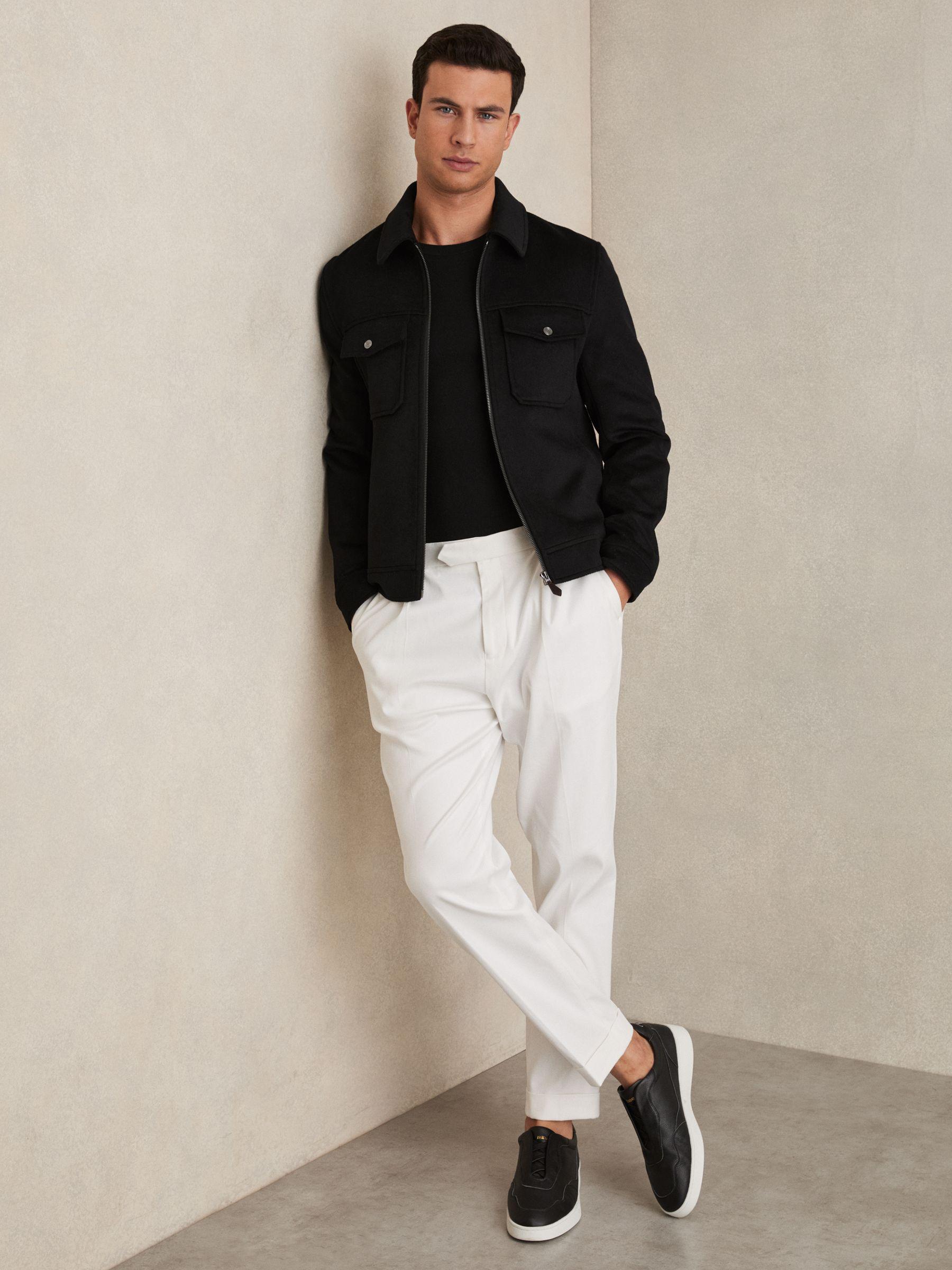 Zip-Through Trucker Jacket With Wool in Black Product Image