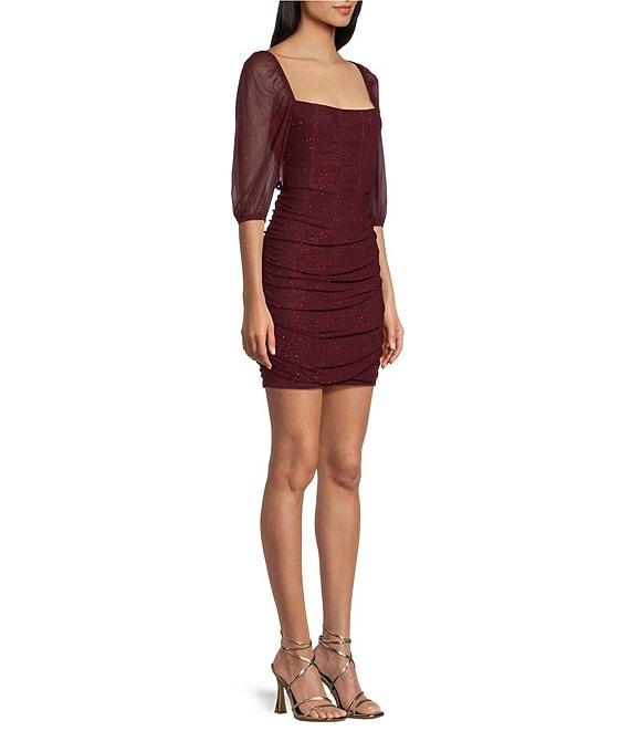 Xtraordinary 3/4#double; Sleeves Square Neck Glitter Mesh Cold Back Tie Dress Product Image