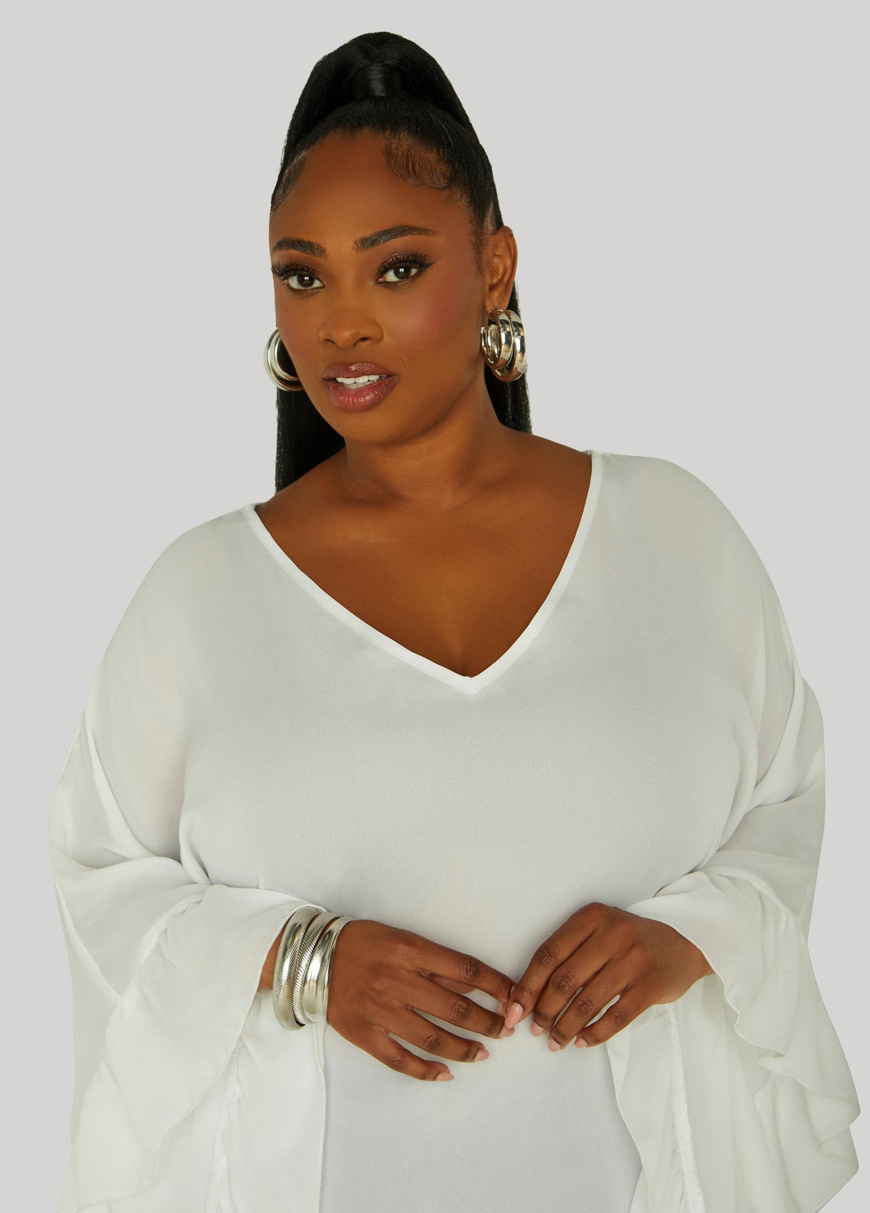 Plus Size Ruffled Crepe Blouse Ashley Stewart Product Image