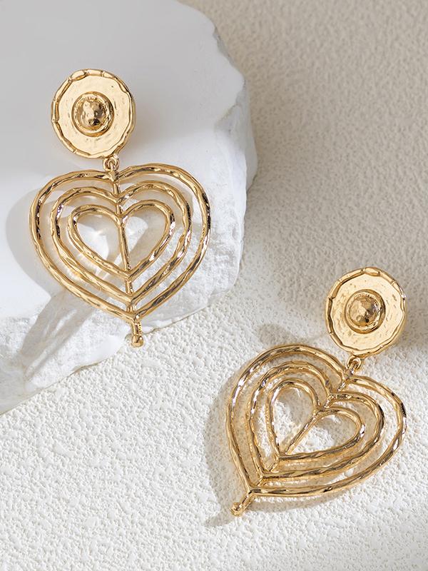 Normcore Geometric Heart Shape Hollow Solid Color Drop Earrings Product Image