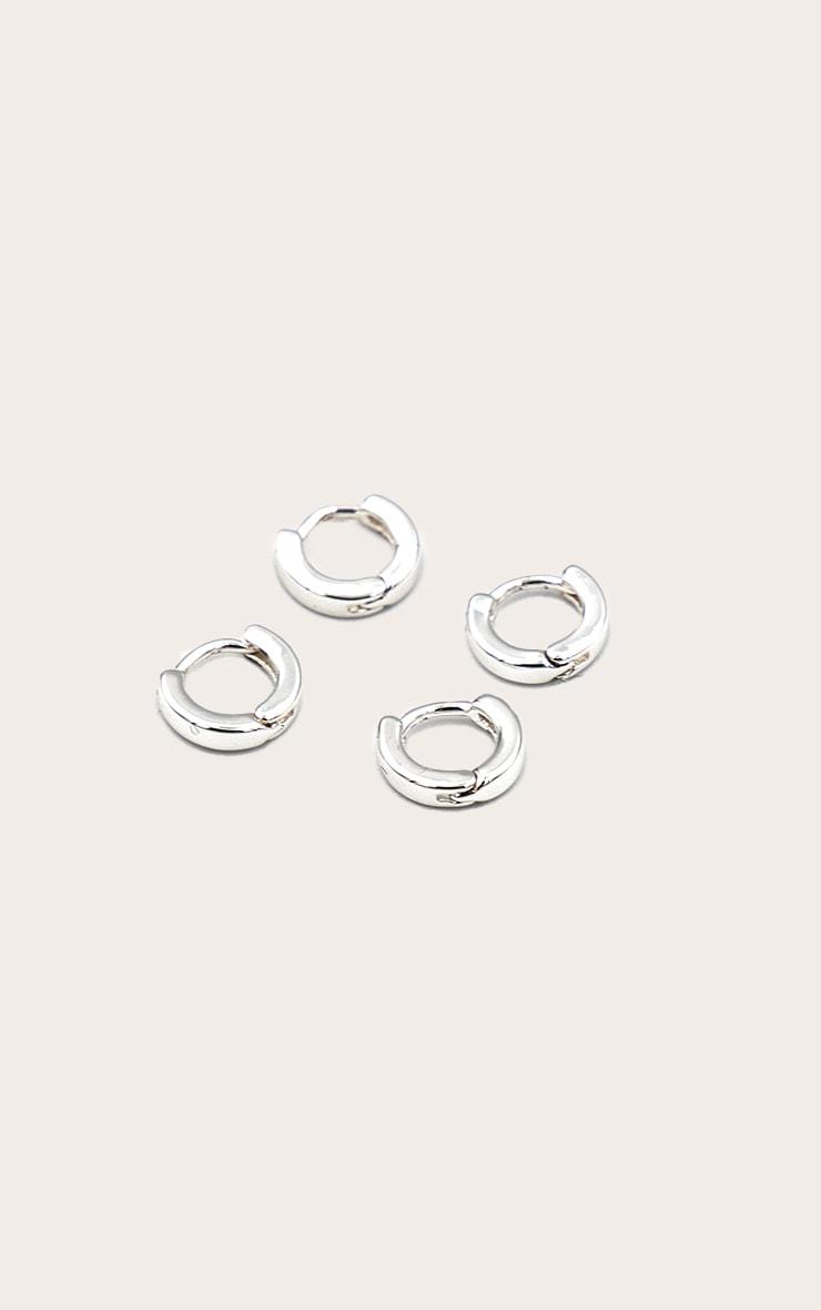 Real Silver Plated Dainty Huggie 2 Pack Hoop Earrings Product Image