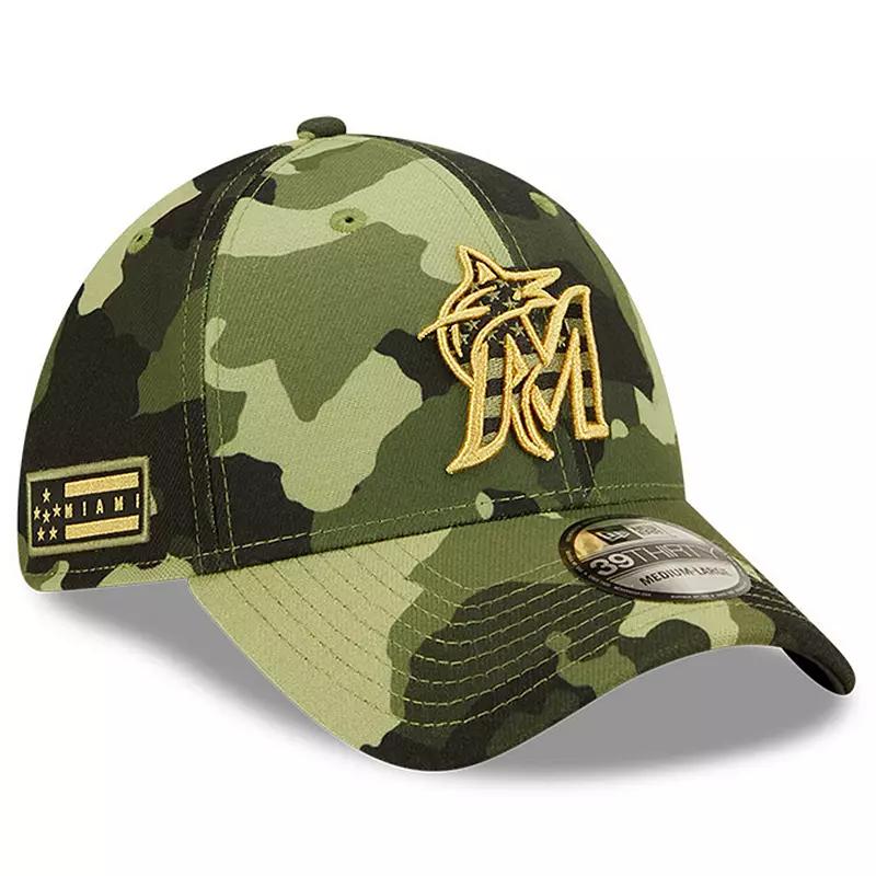 Men's New Era Camo Miami Marlins 2022 Armed Forces Day 39THIRTY Flex Hat, Size: Large/XL, Green Product Image