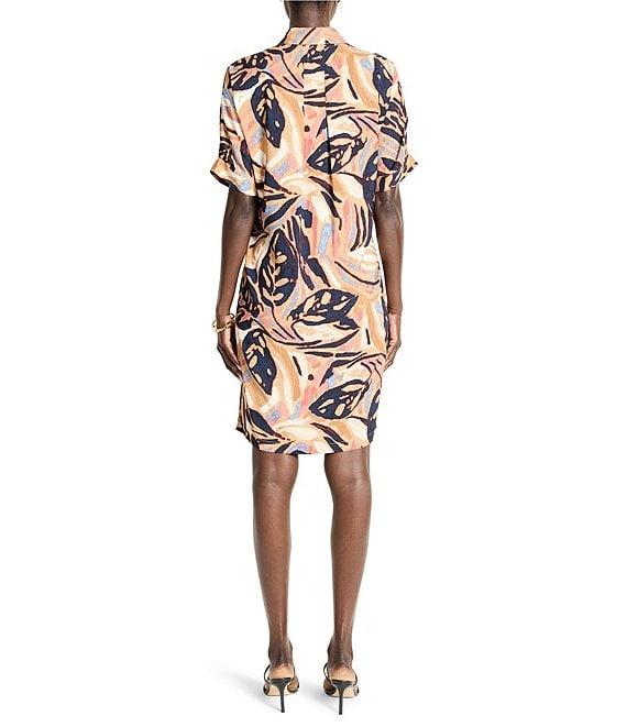 NIC + ZOE Devon Terracotta Tropical Garden Point Collar Short Sleeve Shirt Dress Product Image