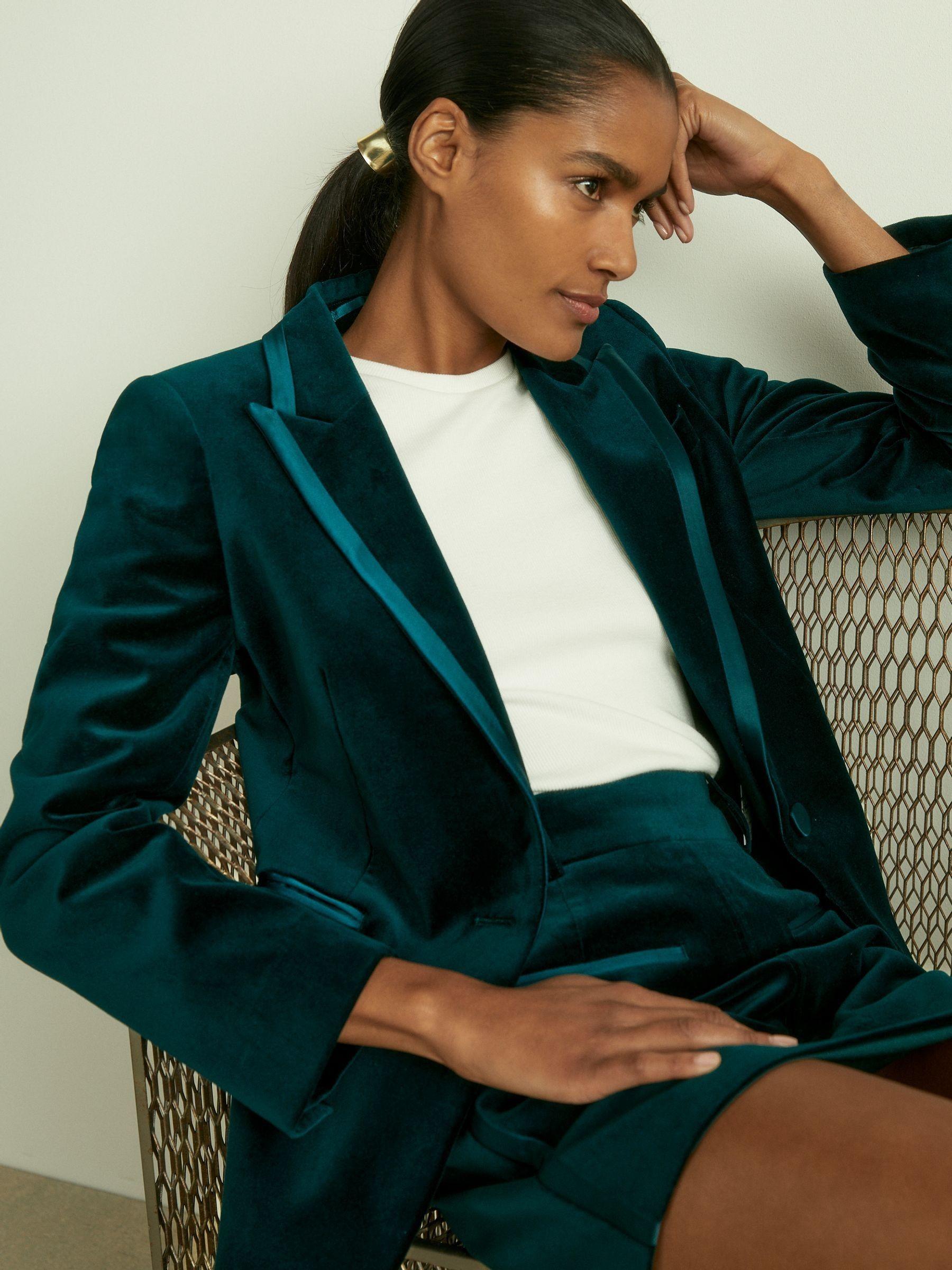 Velvet and Satin Suit Skirt in Teal Product Image