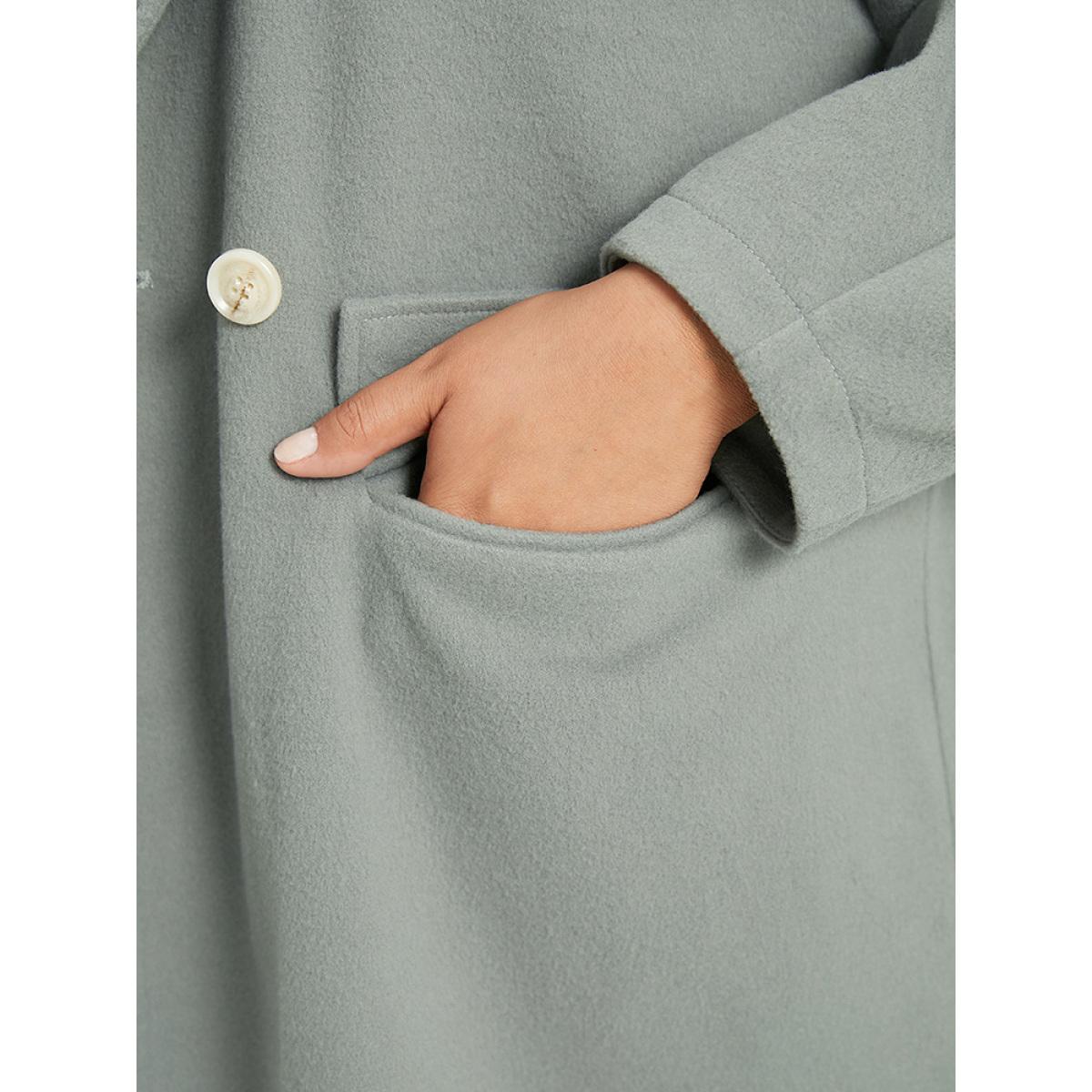 Plus Size Button Fly Flap Pocket Lantern Sleeve Coat Women Silver Office Plain Ladies Office Winter Coats BloomChic 22-24/3X Product Image