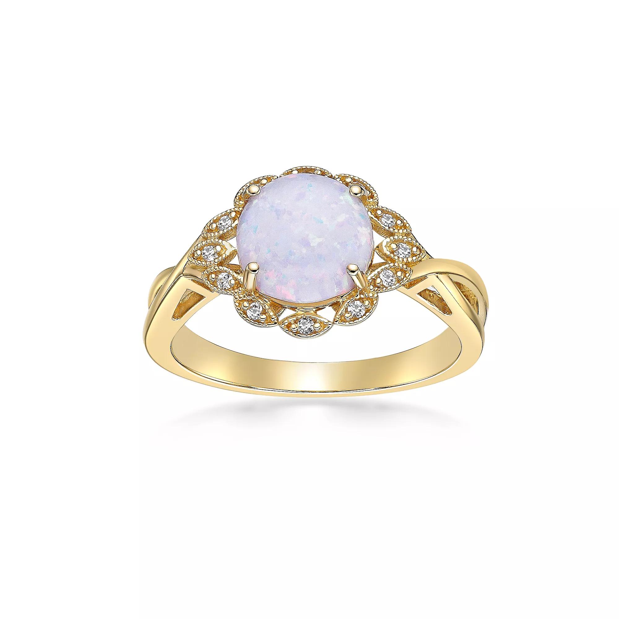 Gemminded Sterling Silver Lab-Created Opal & Lab-Created White Sapphire Halo Ring, Women's, Size: 7 Product Image