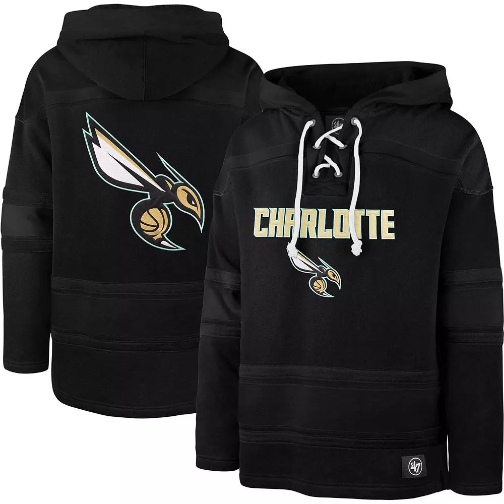 Men's '47 Black Charlotte Hornets 2022/23 Pregame MVP Lacer Pullover Hoodie - City Edition, Size: XL, Chr Black Product Image