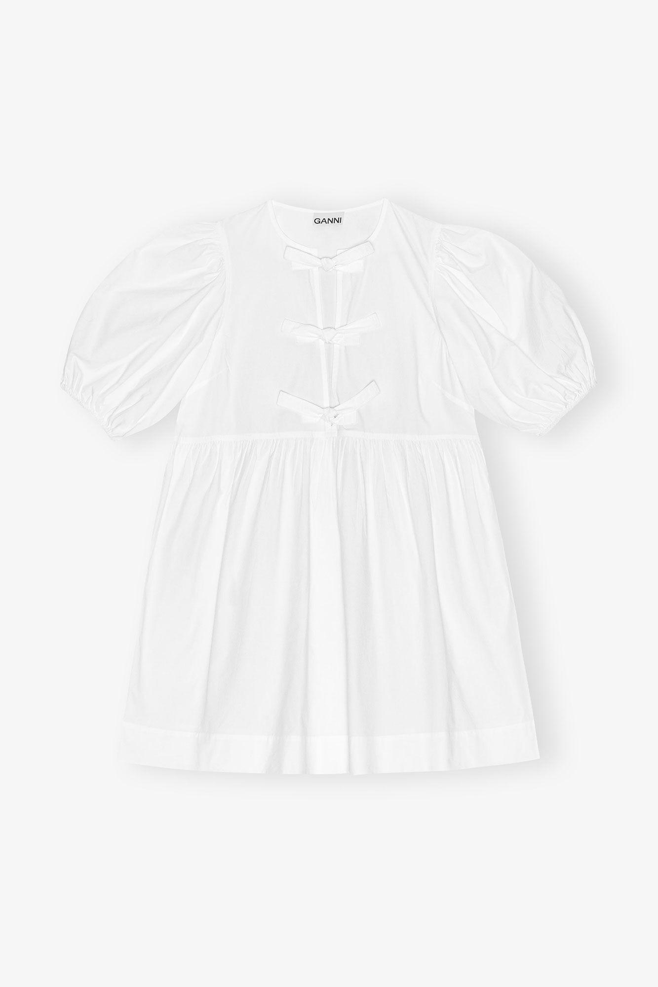 White Cotton Poplin Tie String Mini Dress Product Image