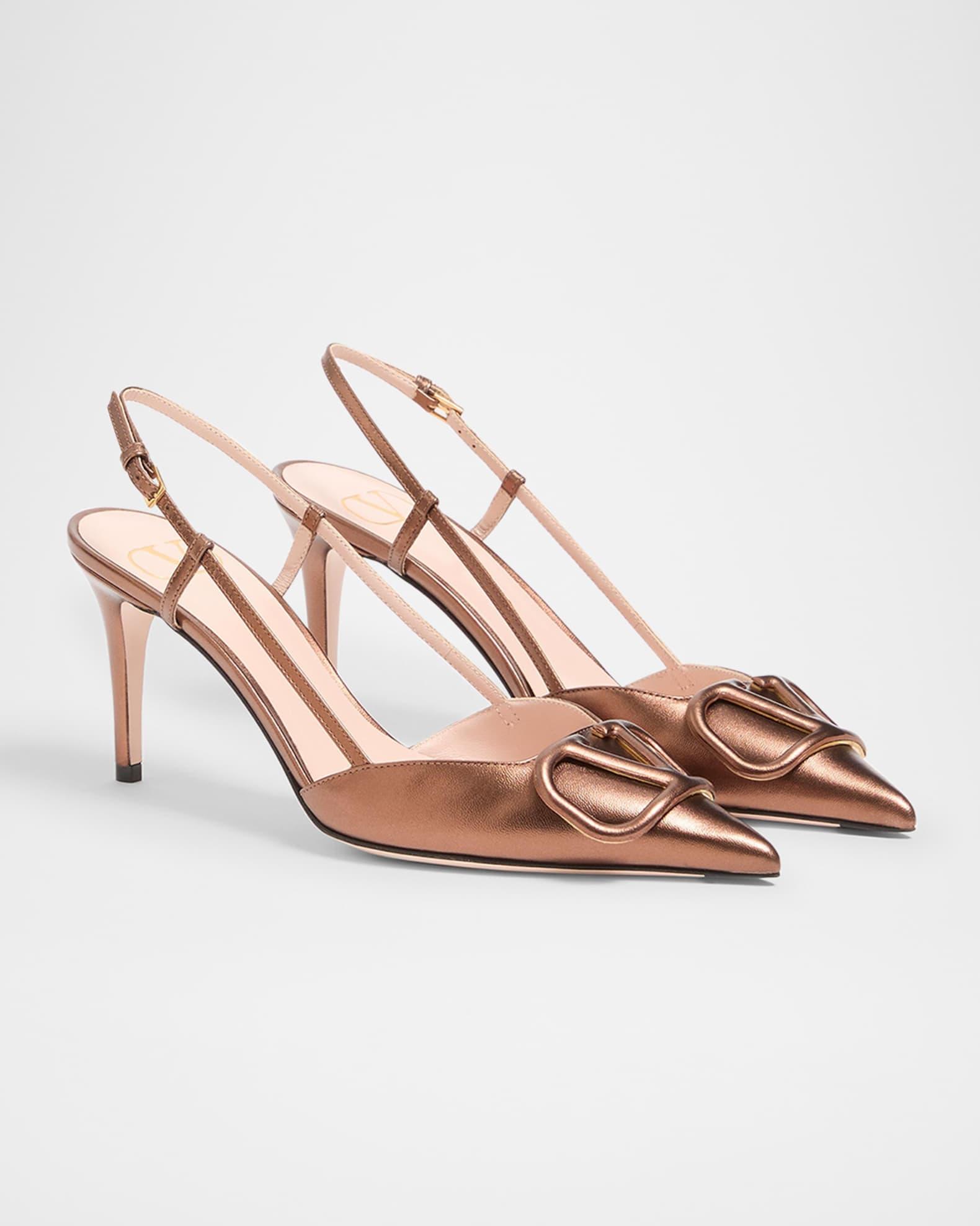 V-Logo Metallic Leather Slingback Pumps Product Image