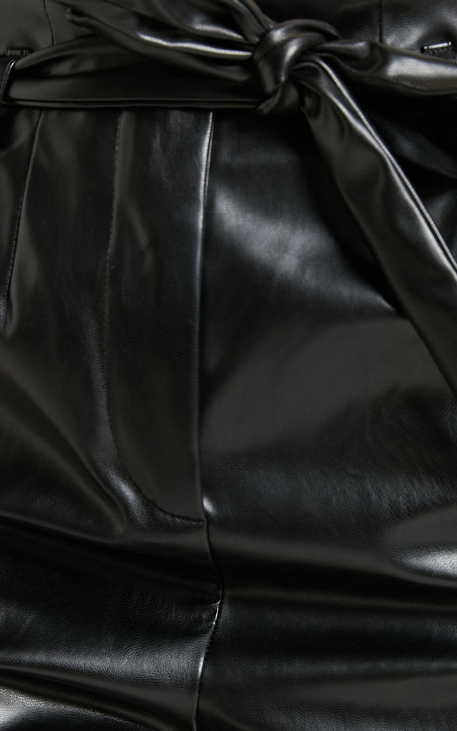 Layton Pants - Paper Bag Waist Faux Leather Pants in Black Product Image