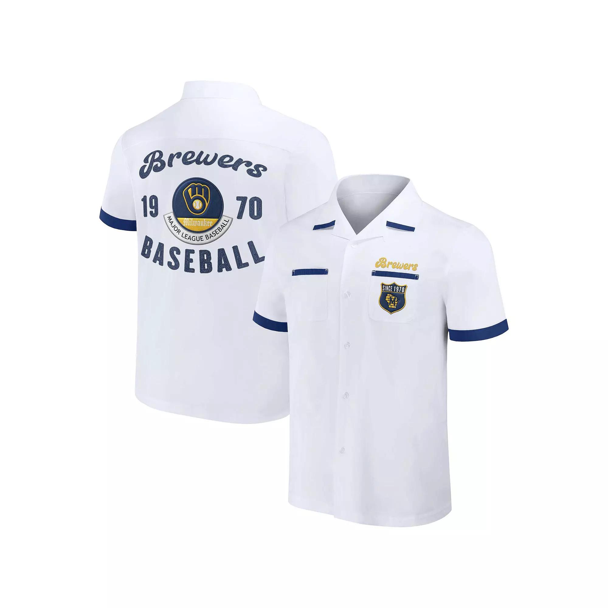 Men's Darius Rucker Collection by Fanatics White Milwaukee Brewers Bowling Button-Up Shirt,  Product Image