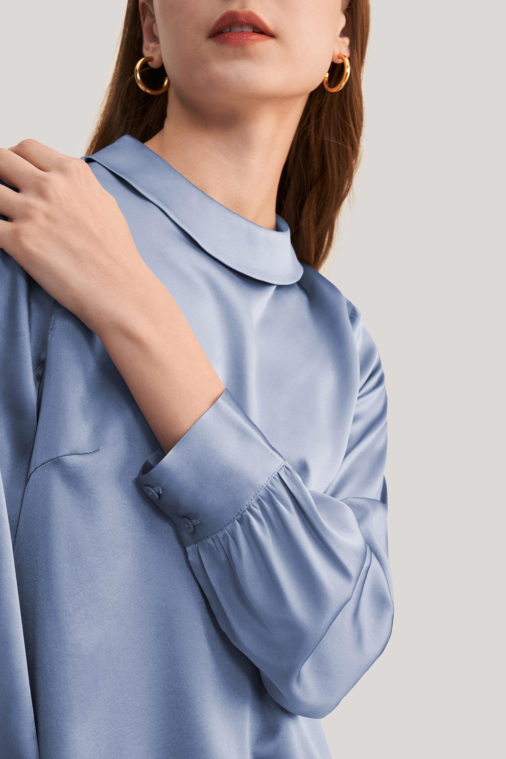 Stand Collar Long Sleeves  Silk Blouse Product Image