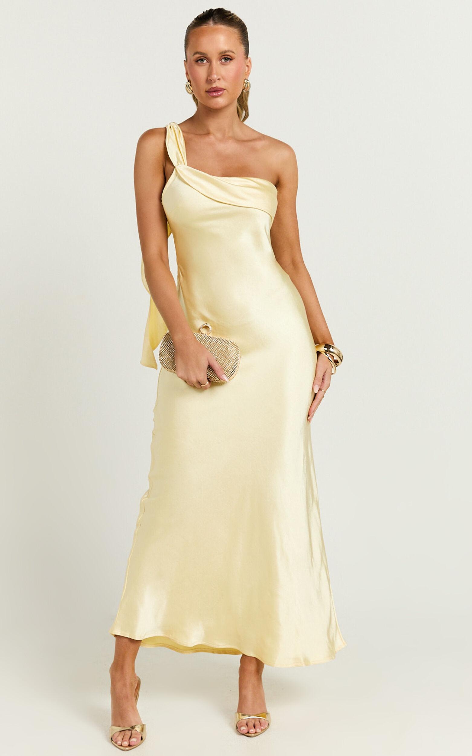 Calix Midi Dress - One shoulder Slip dress in Butter Product Image