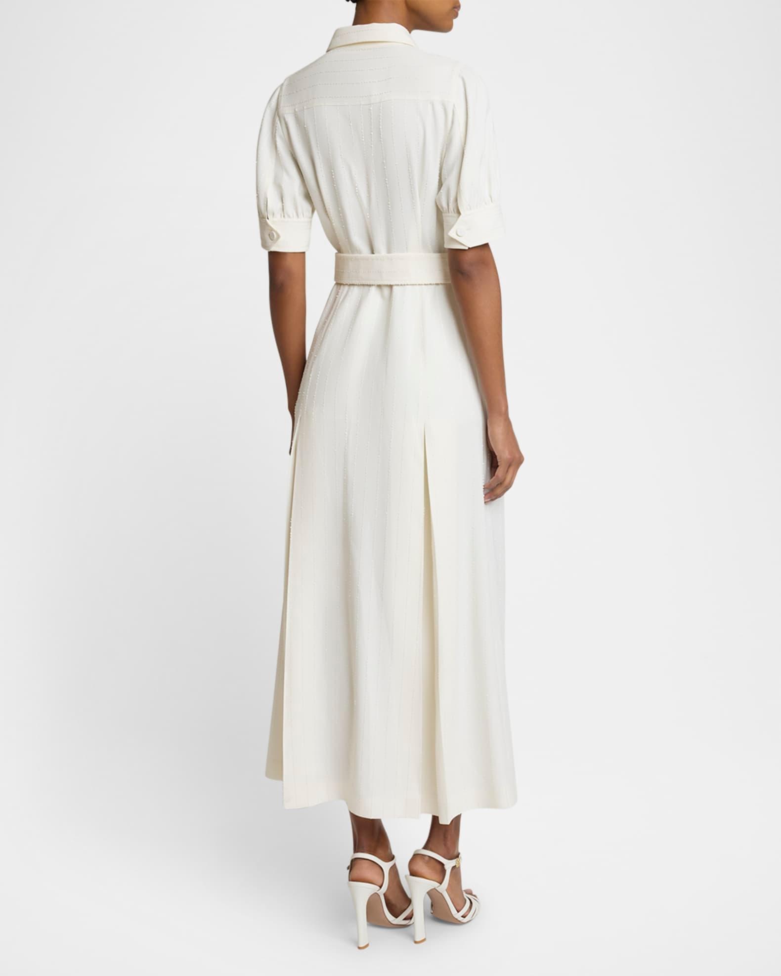 Pinstriped Cady Short-Sleeve Belted Midi Shirtdress Product Image