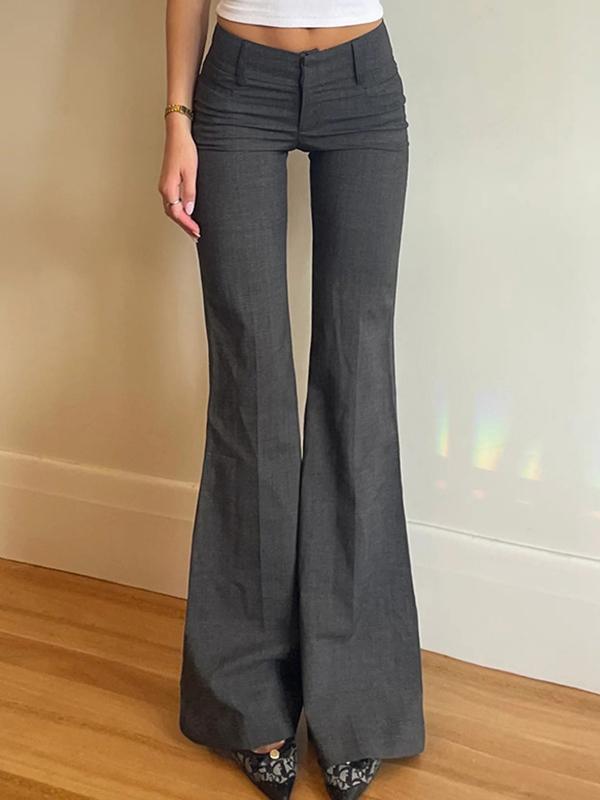 Solid Color Pleated Flare Leg Pants Product Image