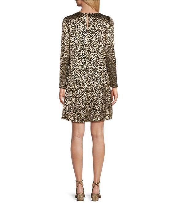Marina Keyhole Neck Long Sleeve Metallic Printed Sheath Dress Product Image