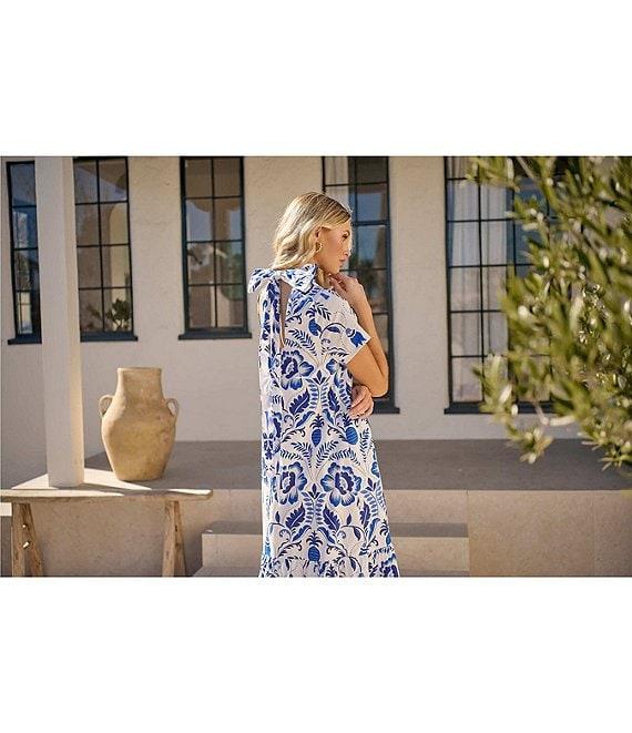 Sugarlips Floral Print Mock Neck Short Sleeve Maxi Dress Product Image