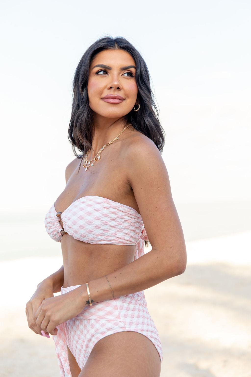 Golden Isle Pink Textured Ring Bikini Top FINAL SALE Product Image