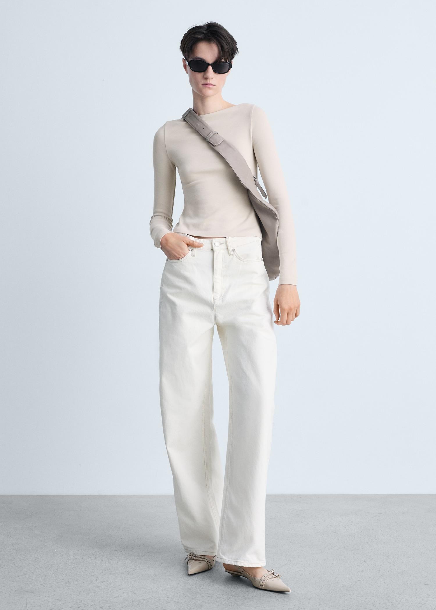 Cotton boat neck t-shirt - Women | MANGO USA Product Image