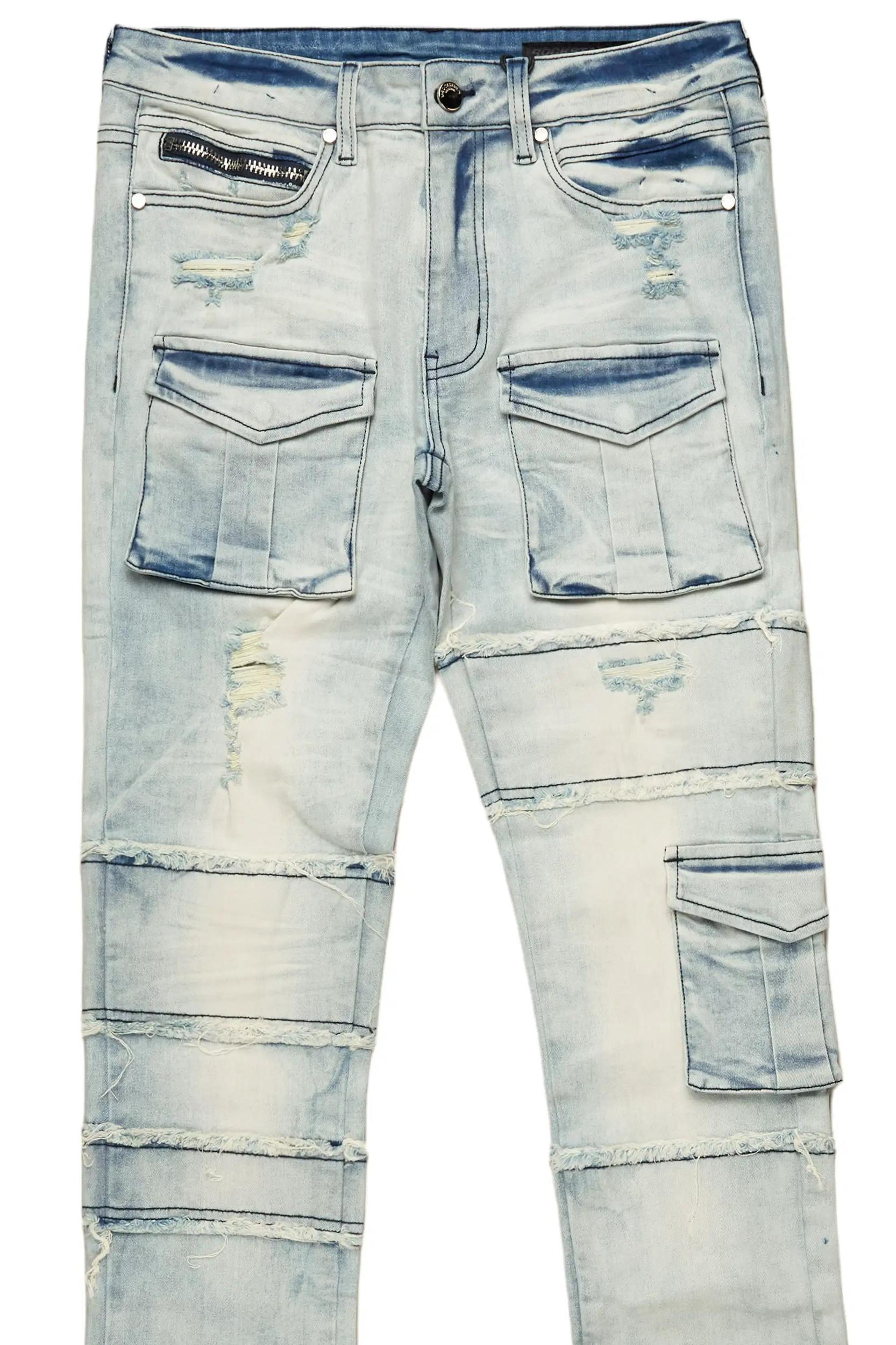 Folant Light Blue Stacked Cargo Flare Jean Male Product Image