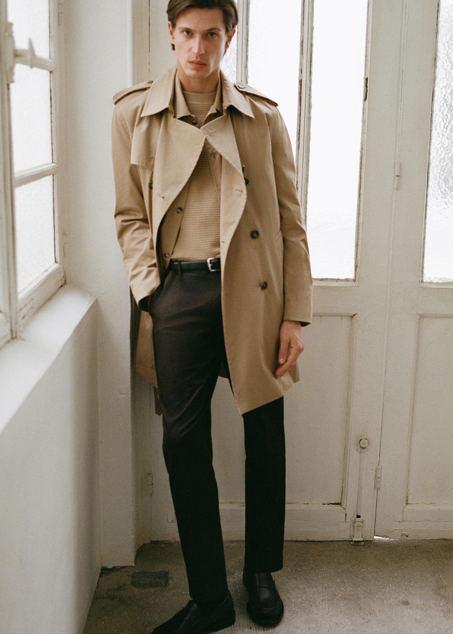 Water-repellent belted trench coat - Men | MANGO USA Product Image