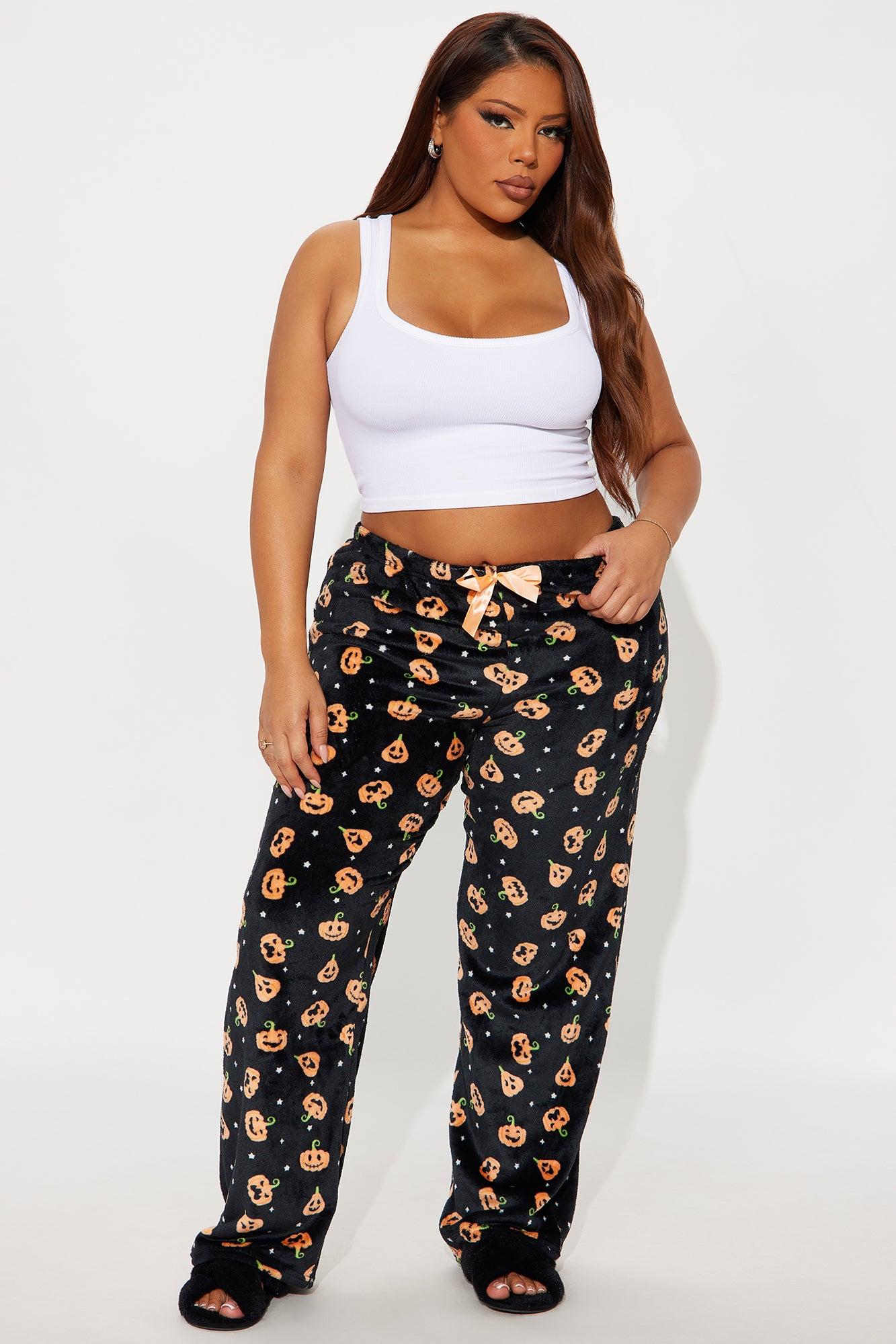 Pumpkin Patch Halloween Plush PJ Pants - Black/Orange Female Product Image