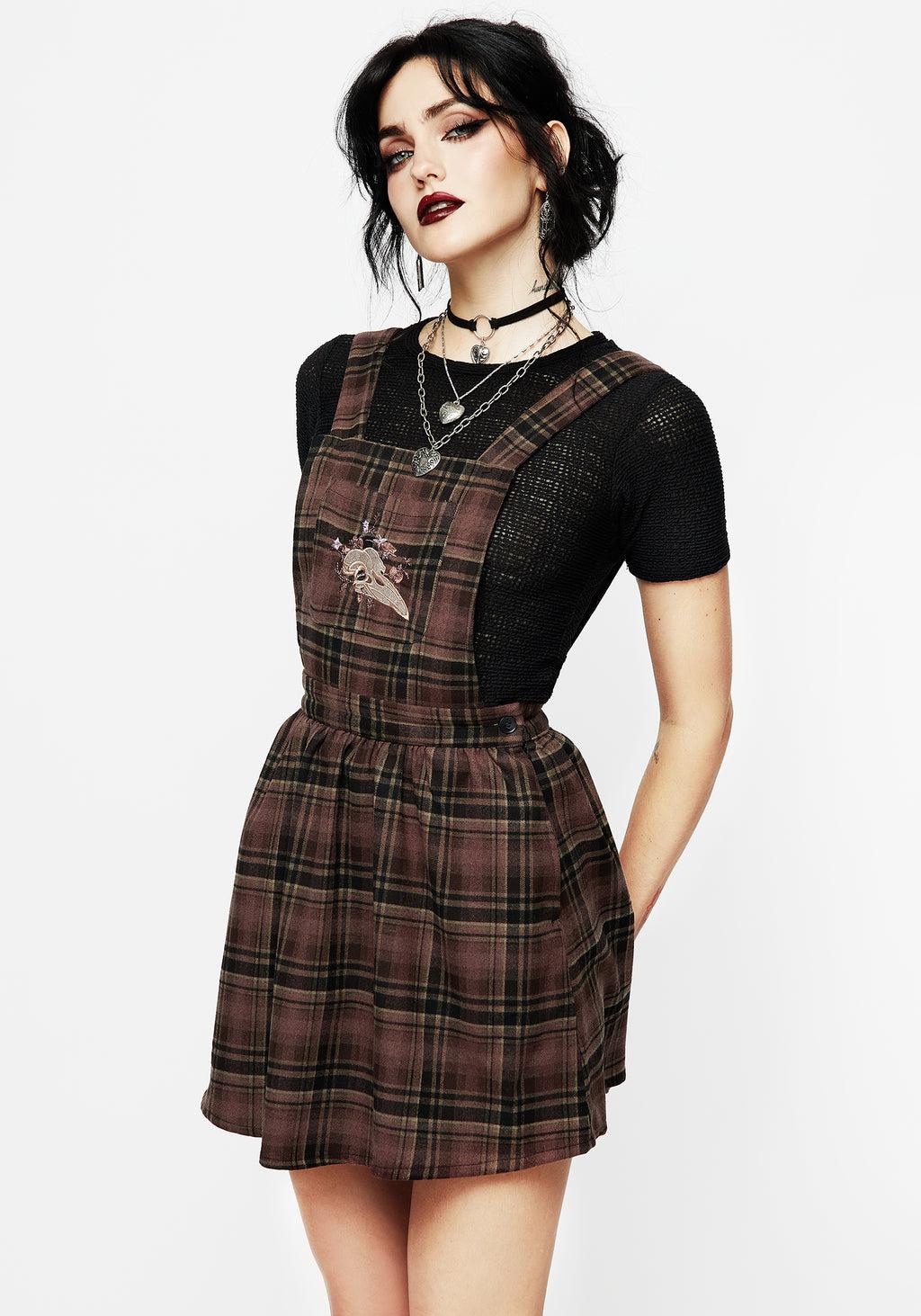 Hickory Embroidered Check Mini Pinafore Dress Product Image