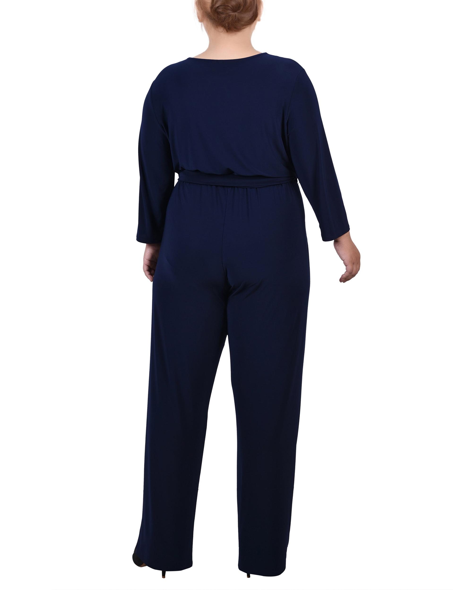 Navy 3/4 Sleeve Belted Jumpsuit - Plus Product Image