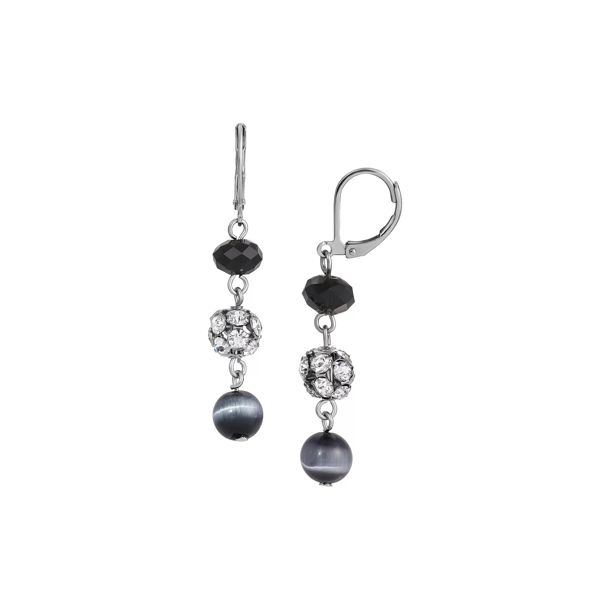 1928 Silver Tone Light Grey Cats Eye Drop Earrings, Womens Product Image