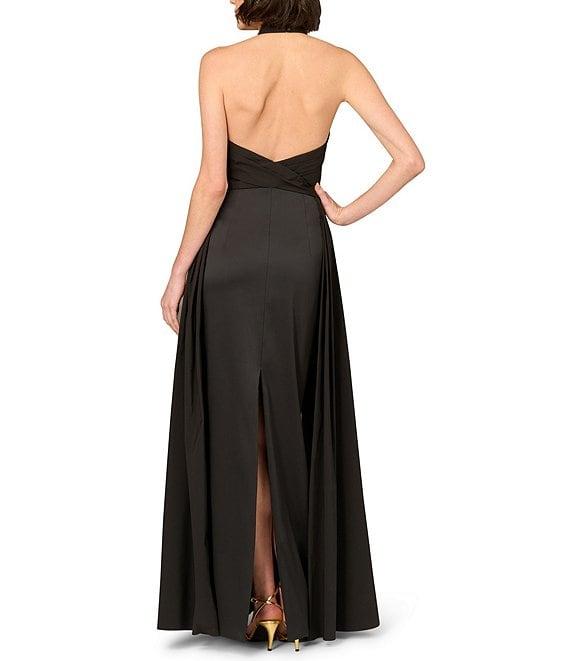 Aidan Mattox Keyhole Halter Neck Sleeveless Stretch Mikado Walk Thru Gown Product Image
