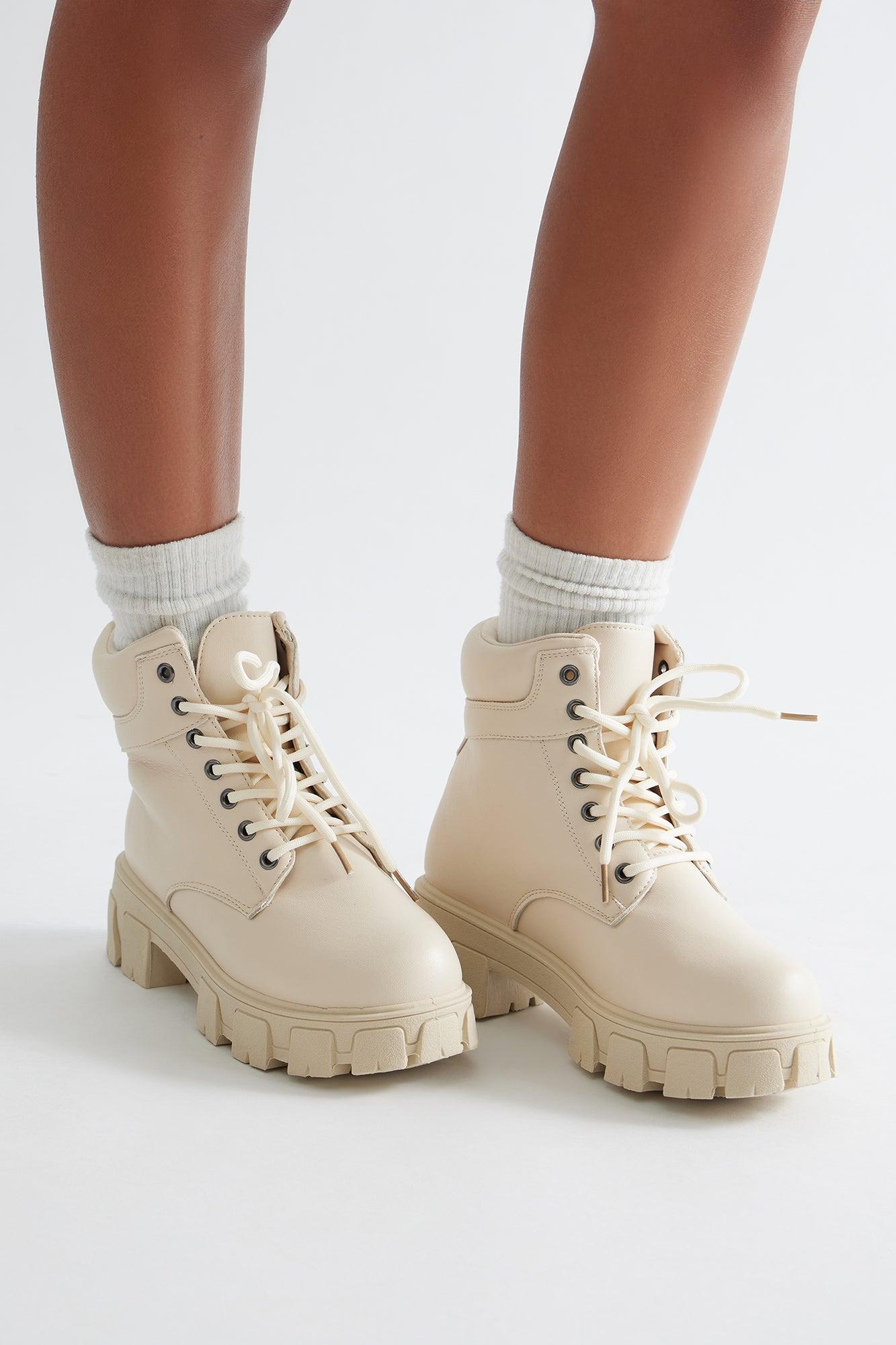 Saylor Combat Boots - Beige Product Image