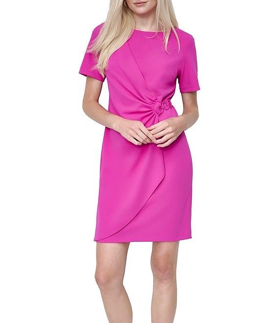 DKNY by Donna Karan Stretch Crepe Boat Neckline Short Sleeve Dress Product Image