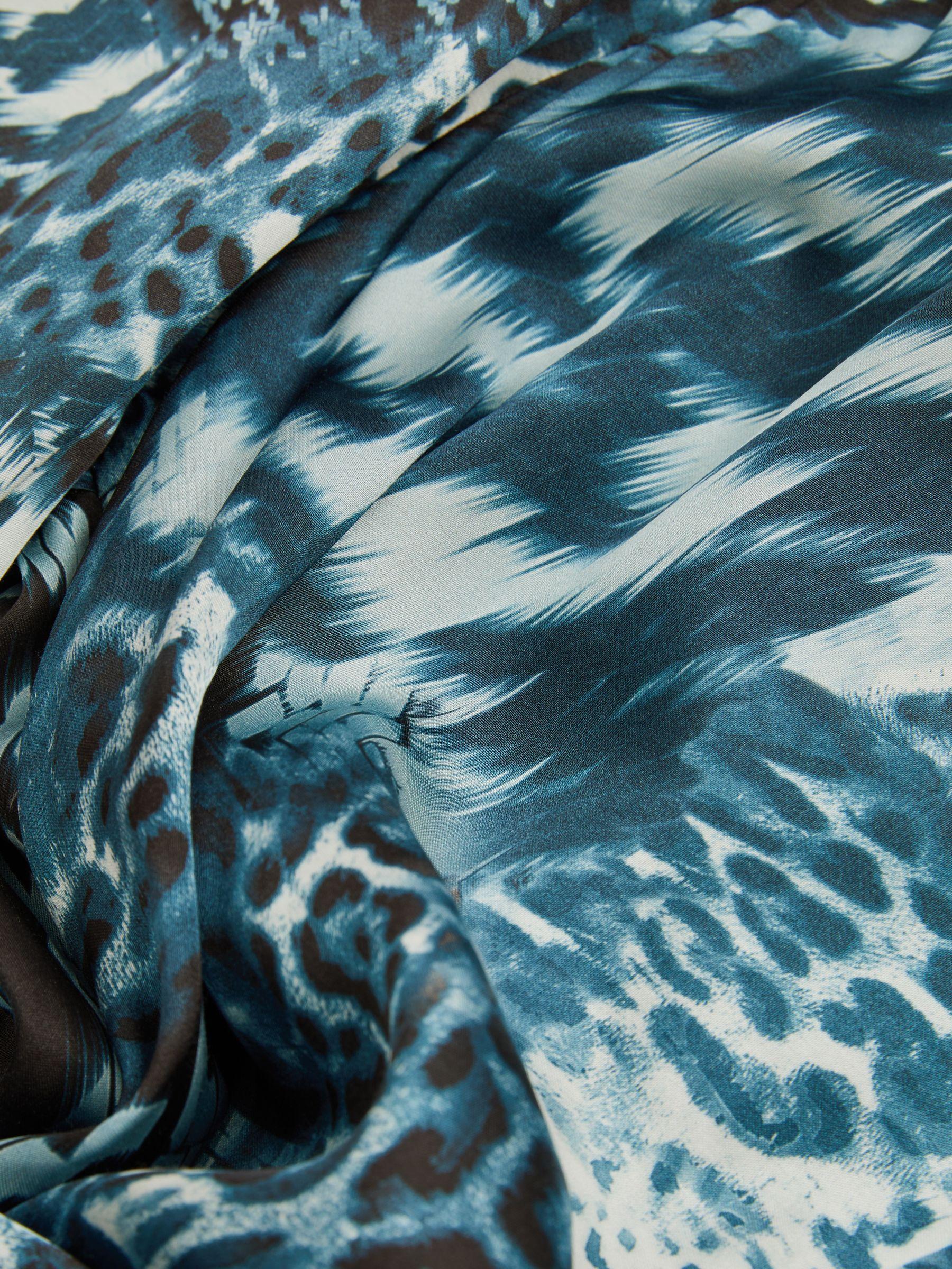 Ester Teal Printed Belted Tie Neck Mini Dress Product Image